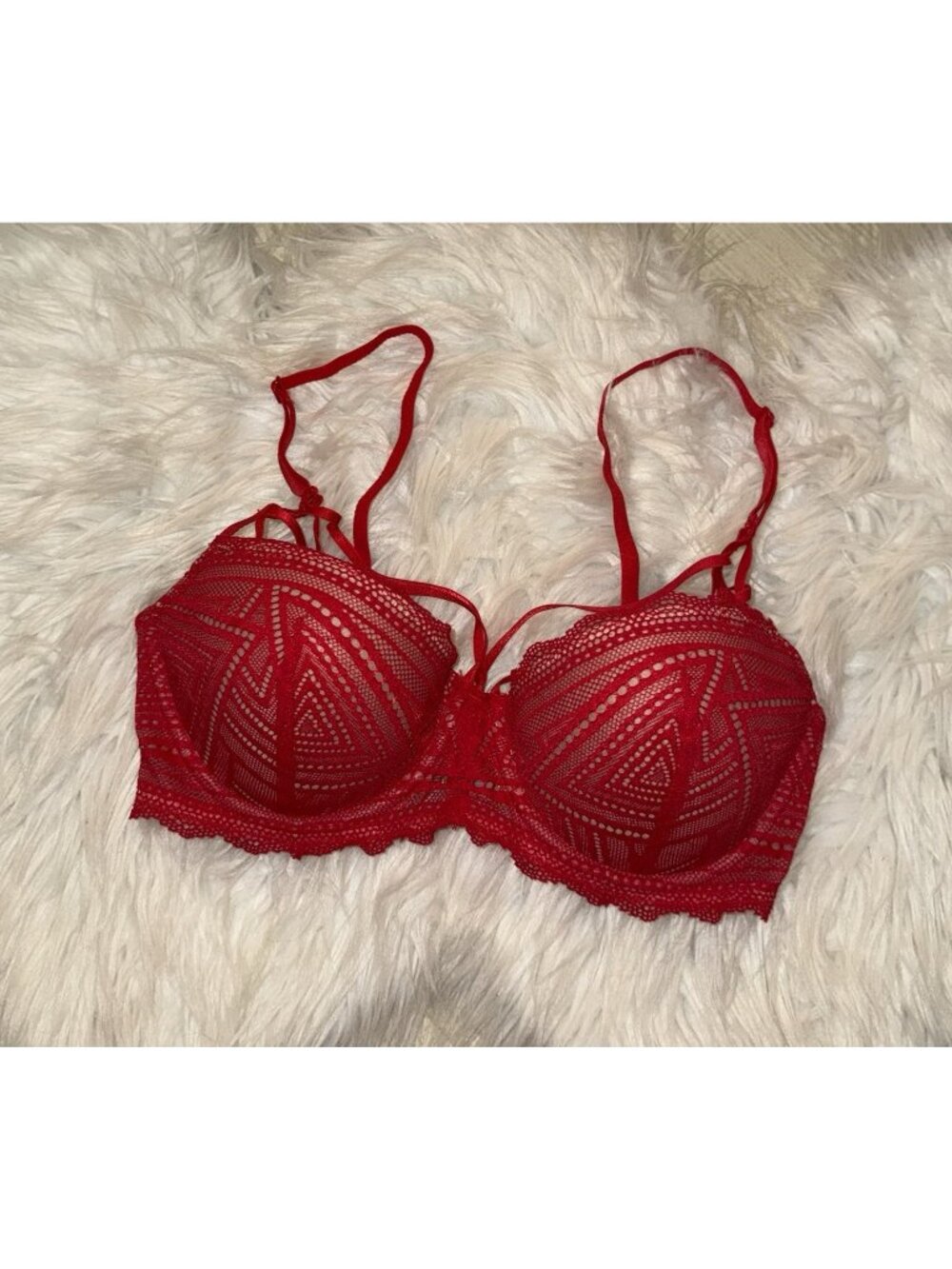 Adored by Adore Me 40053 Tessa Contour Underwire Bra Caged Lined Lace 36B Red